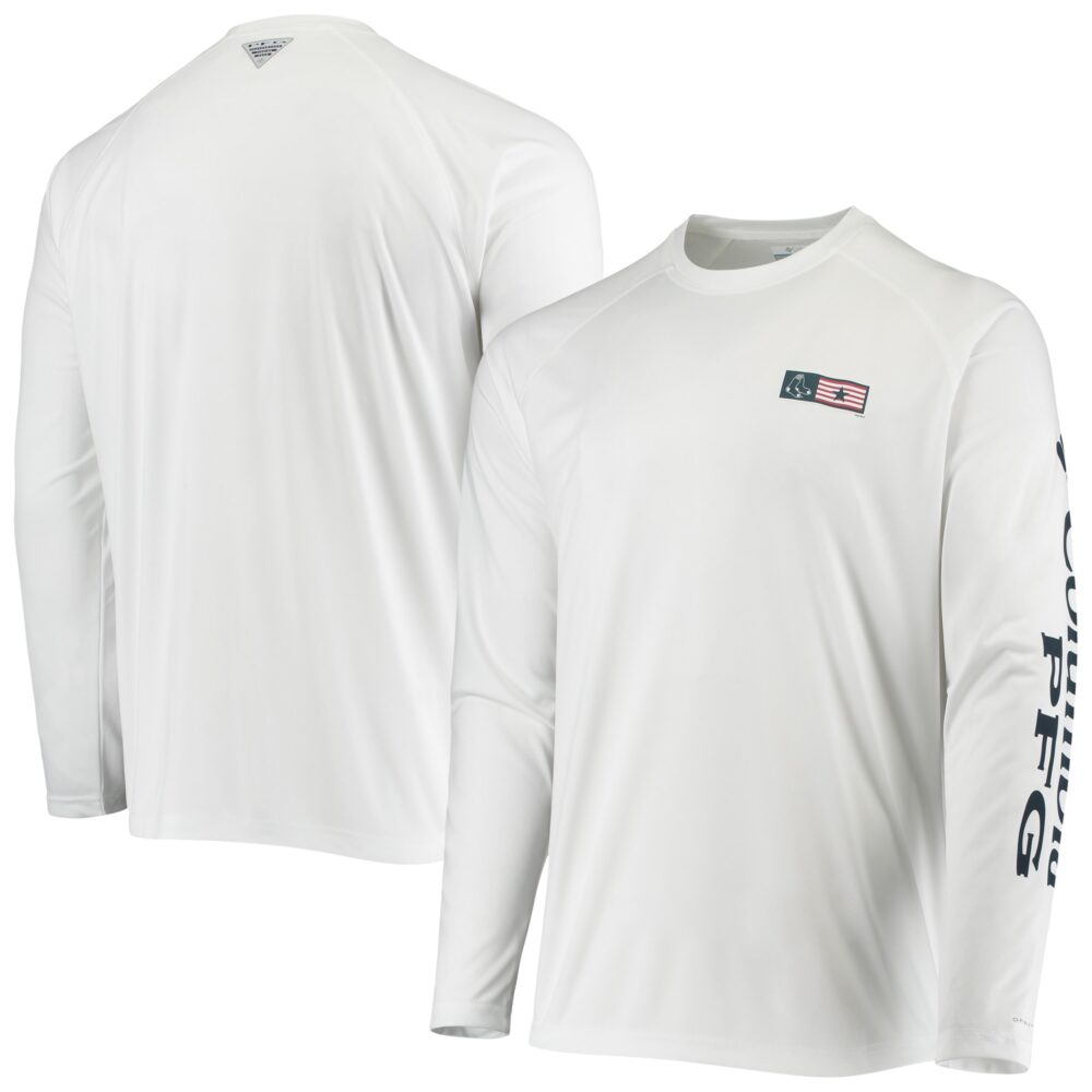 Men's Boston Red Sox Columbia White Americana Terminal Tackle Omni-Shade Raglan Long Sleeve T-Shirt