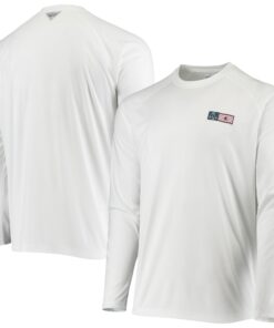 Men's Boston Red Sox Columbia White Americana Terminal Tackle Omni-Shade Raglan Long Sleeve T-Shirt