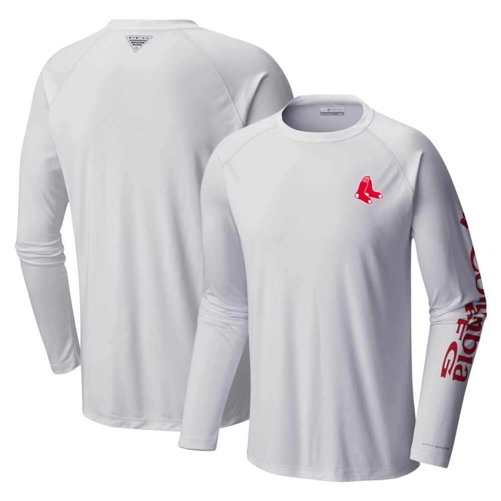 Men's Boston Red Sox Columbia White Terminal Tackle Long Sleeve T-Shirt