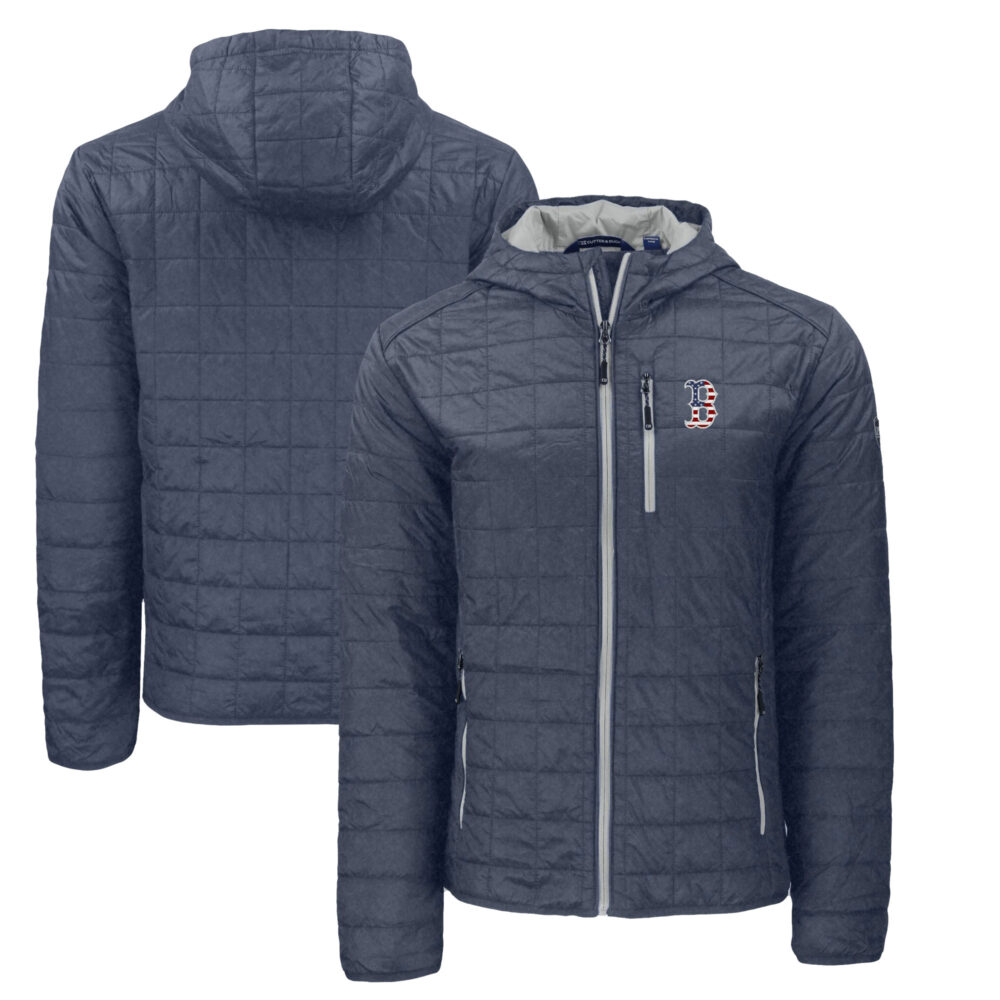Men's Boston Red Sox  Cutter & Buck Anthracite Americana Rainier Primaloft Eco Full-Zip Hooded Jacket