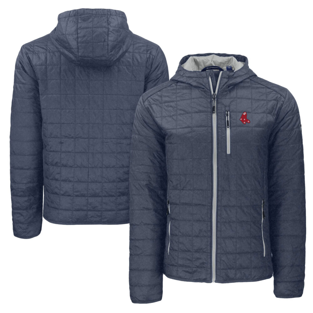 Men's Boston Red Sox  Cutter & Buck Anthracite Cooperstown Collection Rainier Primaloft Eco Full-Zip Hooded Jacket