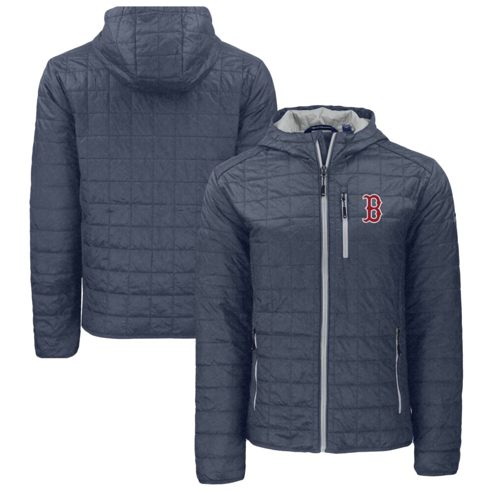 Men's Boston Red Sox  Cutter & Buck Anthracite Rainier Primaloft Eco Full-Zip Hooded Jacket