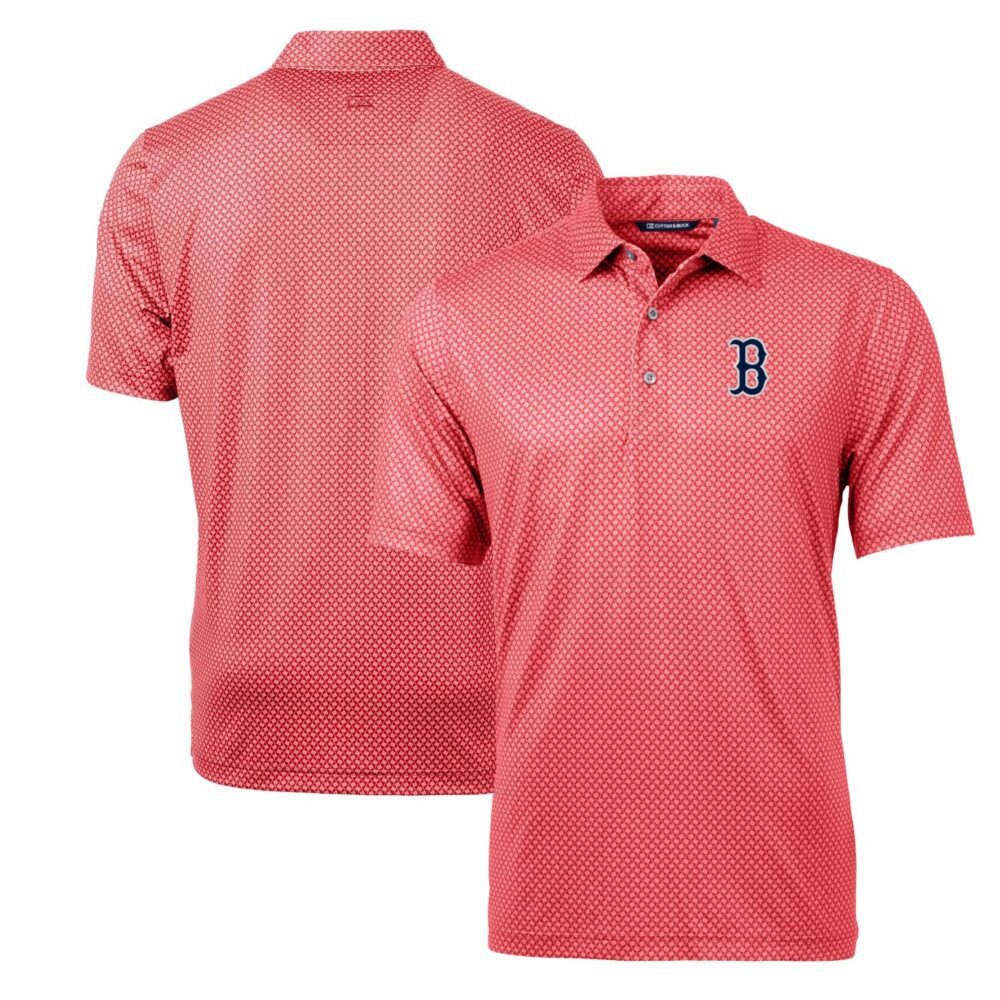 Men's Boston Red Sox Cutter & Buck Cardinal Big & Tall Pike Banner Print Polo