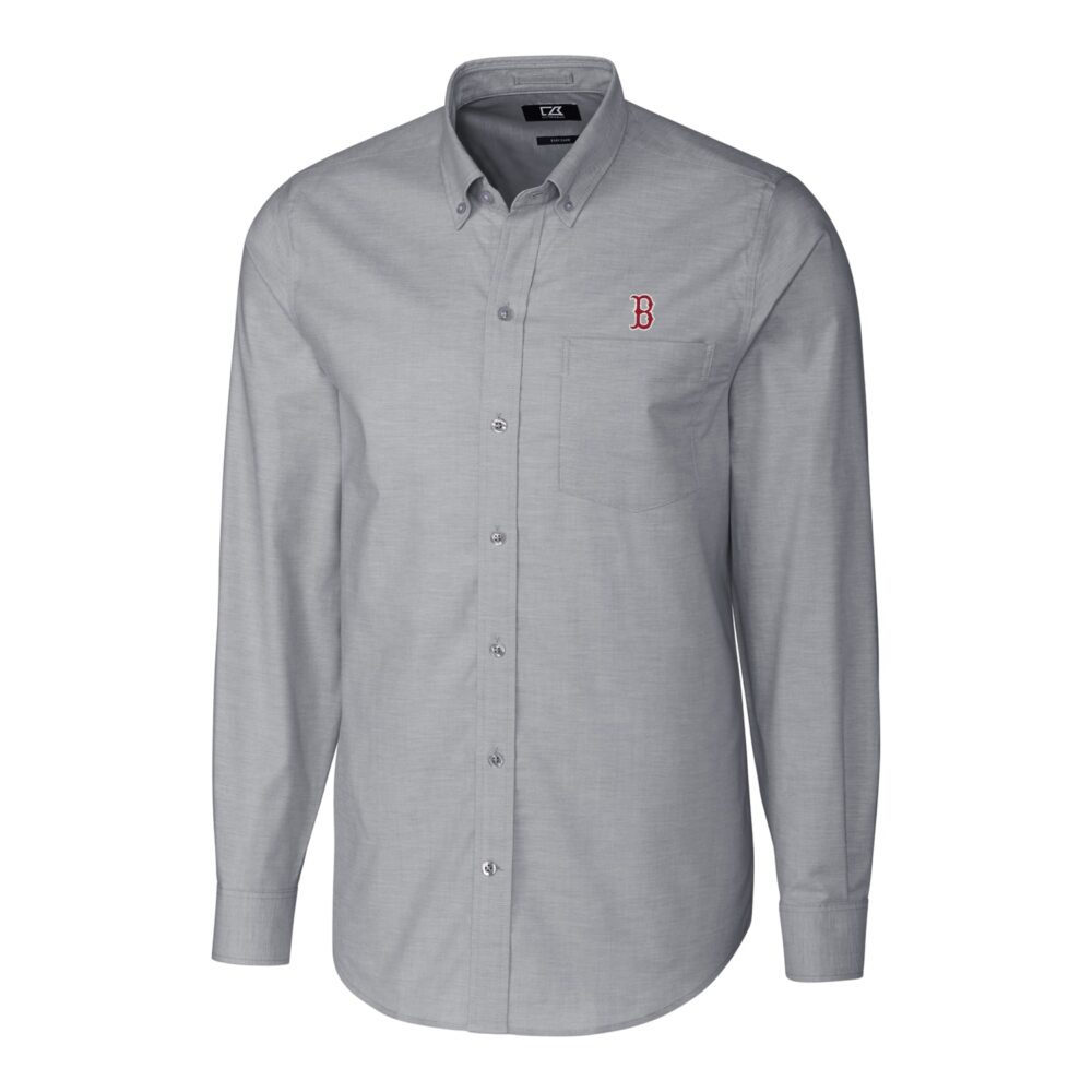 Men's Boston Red Sox Cutter & Buck Charcoal Big & Tall Stretch Oxford Long Sleeve Button-Down Shirt