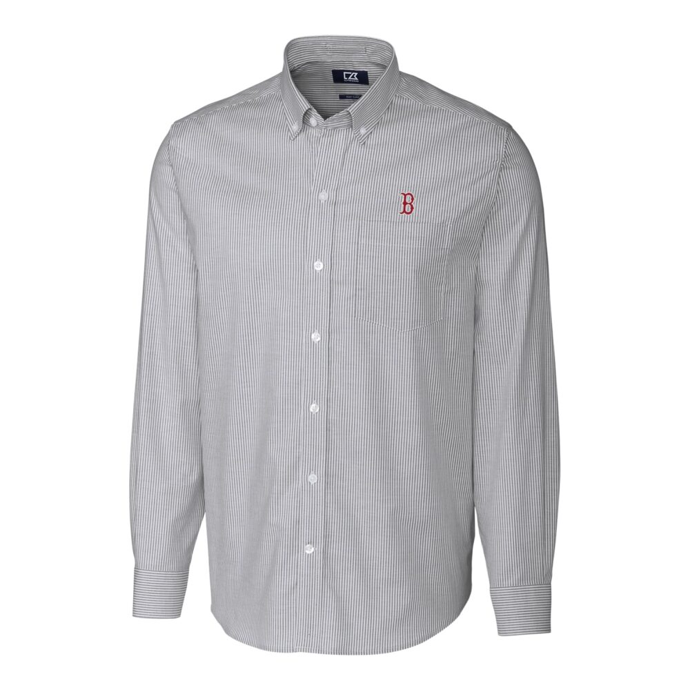 Men's Boston Red Sox Cutter & Buck Charcoal Big & Tall Stretch Oxford Striped Long Sleeve Button-Down Shirt