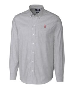 Men's Boston Red Sox Cutter & Buck Charcoal Big & Tall Stretch Oxford Striped Long Sleeve Button-Down Shirt