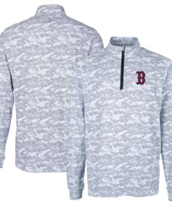 Men's Boston Red Sox Cutter & Buck Charcoal Big & Tall Traverse Camo Print Stretch Quarter-Zip Pullover Top