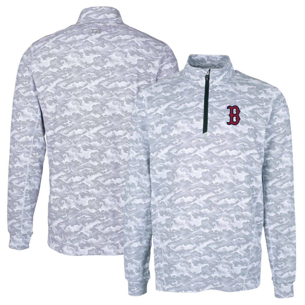 Men's Boston Red Sox Cutter & Buck Charcoal Big & Tall Traverse Camo Print Stretch Quarter-Zip Pullover Top