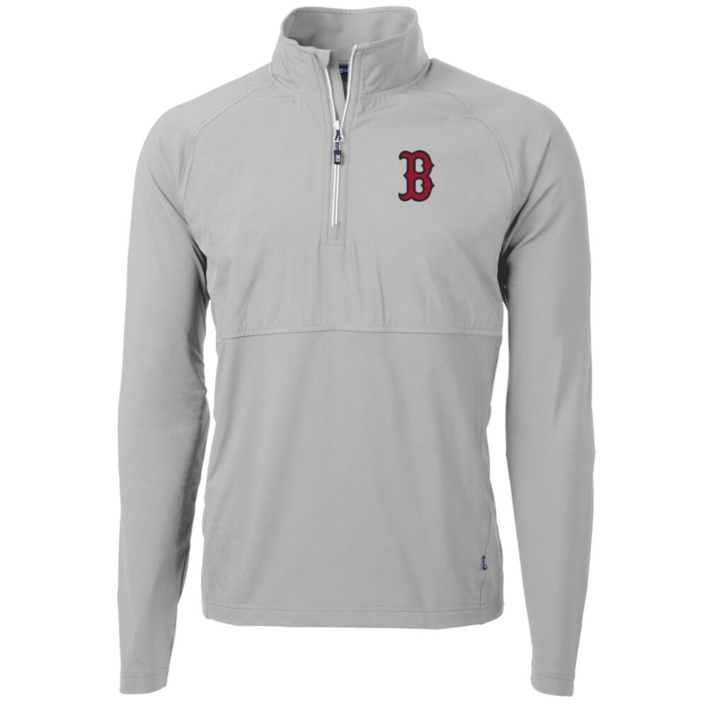 Men's Boston Red Sox Cutter & Buck Gray Adapt Eco Knit Hybrid Recycled Quarter-Zip Pullover Jacket