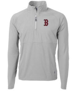 Men's Boston Red Sox Cutter & Buck Gray Adapt Eco Knit Hybrid Recycled Quarter-Zip Pullover Jacket