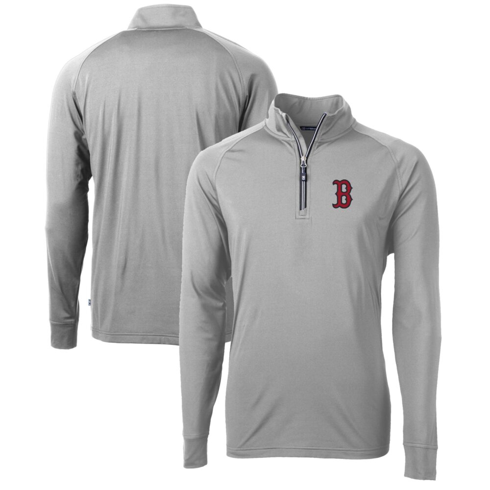 Men's Boston Red Sox  Cutter & Buck Gray Adapt Eco Knit Stretch Recycled Quarter-Zip Pullover Top