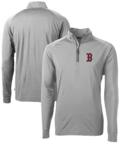 Men's Boston Red Sox  Cutter & Buck Gray Adapt Eco Knit Stretch Recycled Quarter-Zip Pullover Top