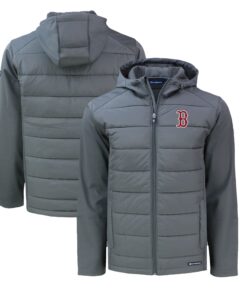 Men's Boston Red Sox  Cutter & Buck Gray Big & Tall Evoke Hybrid Eco Softshell Recycled Full-Zip Hoodie