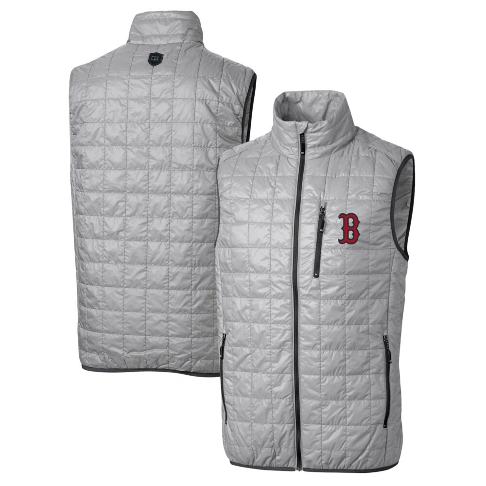 Men's Boston Red Sox Cutter & Buck Gray Big & Tall Rainier Full-Zip Puffer Vest
