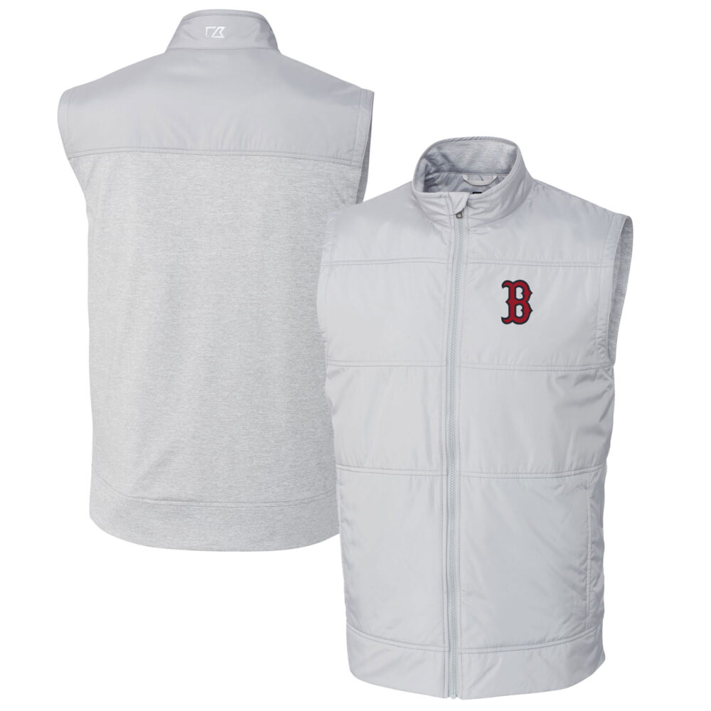 Men's Boston Red Sox  Cutter & Buck Gray Big & Tall Stealth Hybrid Quilted Windbreaker Full-Zip Vest