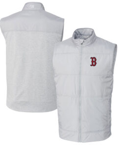 Men's Boston Red Sox  Cutter & Buck Gray Big & Tall Stealth Hybrid Quilted Windbreaker Full-Zip Vest