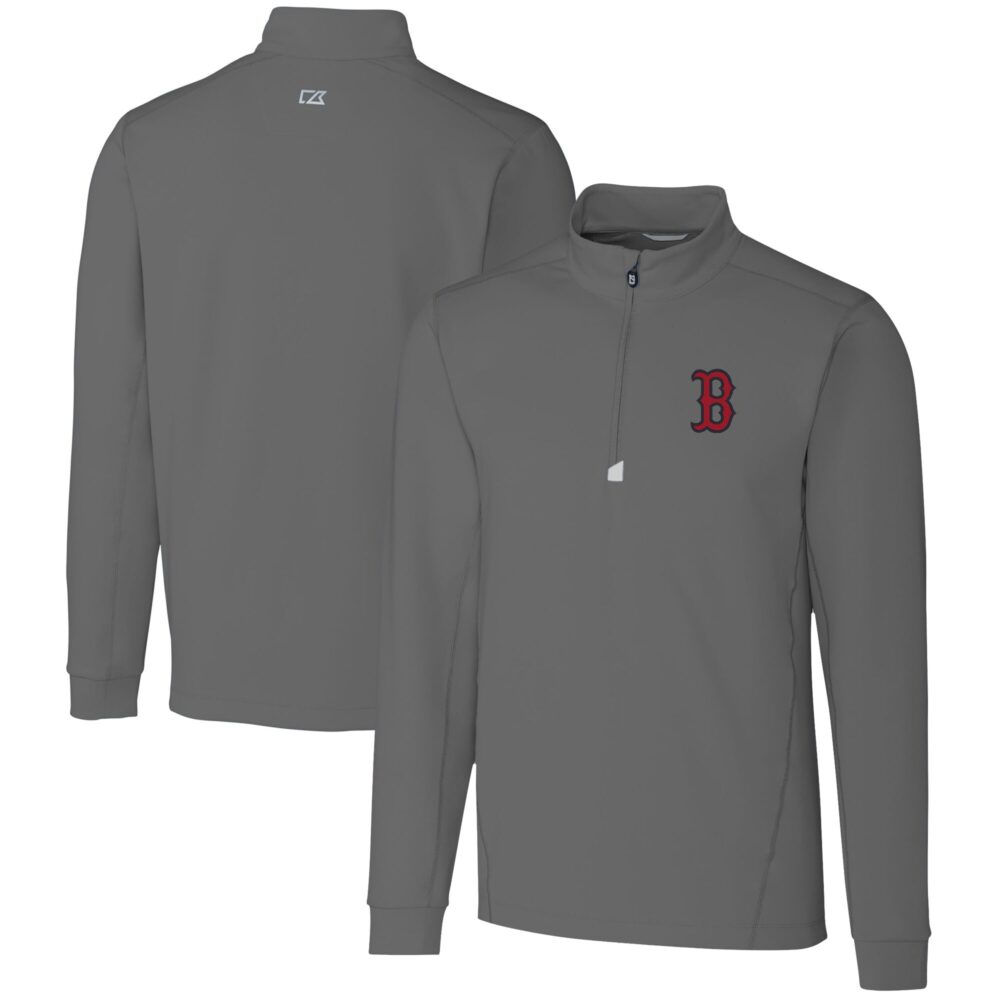 Men's Boston Red Sox  Cutter & Buck Gray Big & Tall Traverse Stretch Quarter-Zip Pullover Top