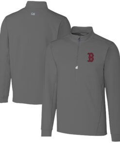Men's Boston Red Sox  Cutter & Buck Gray Big & Tall Traverse Stretch Quarter-Zip Pullover Top