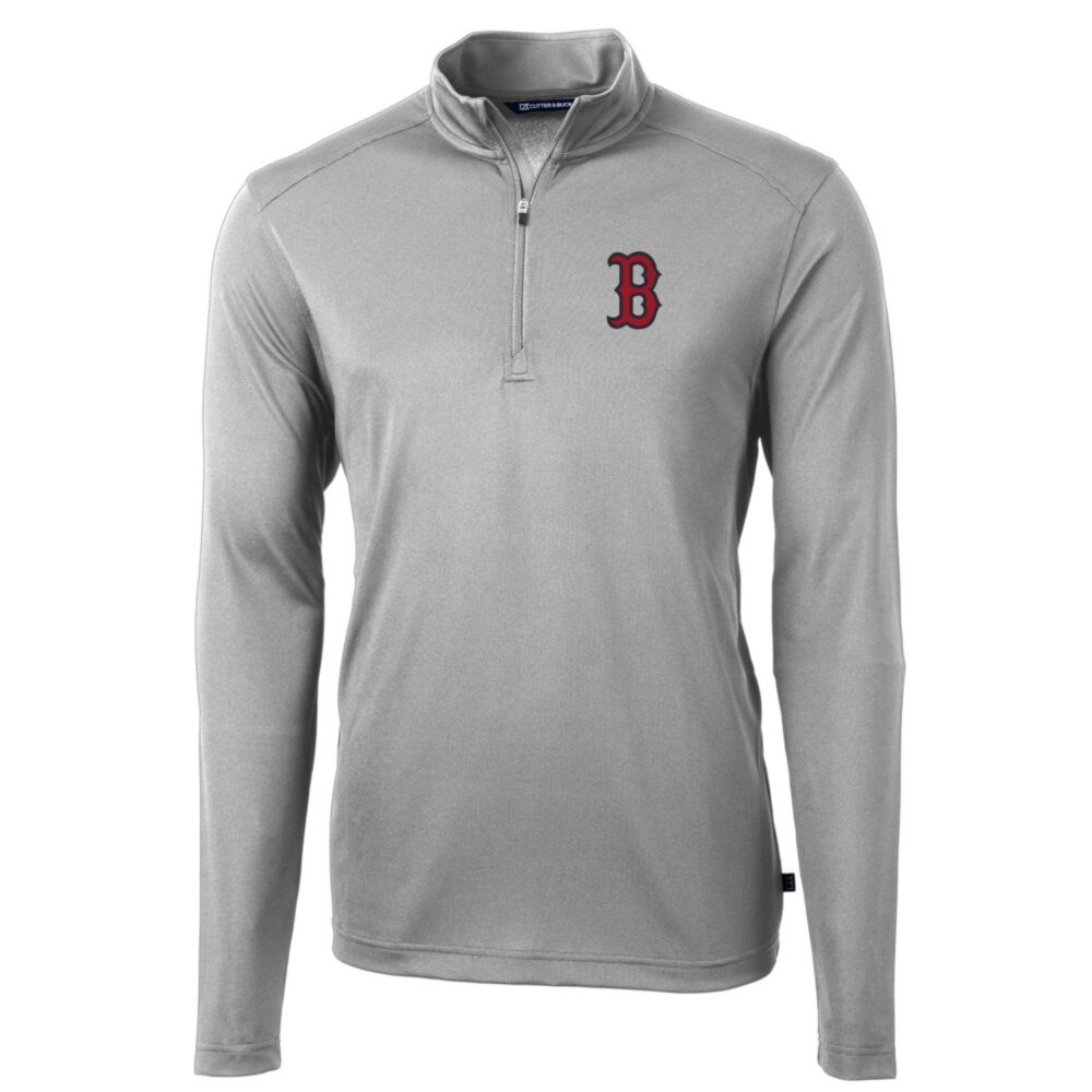 Men's Boston Red Sox Cutter & Buck Gray Big & Tall Virtue Eco Pique Quarter-Zip Pullover Jacket