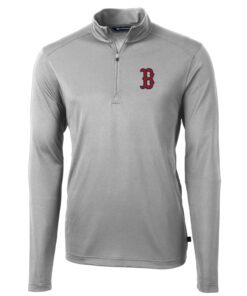 Men's Boston Red Sox Cutter & Buck Gray Big & Tall Virtue Eco Pique Quarter-Zip Pullover Jacket