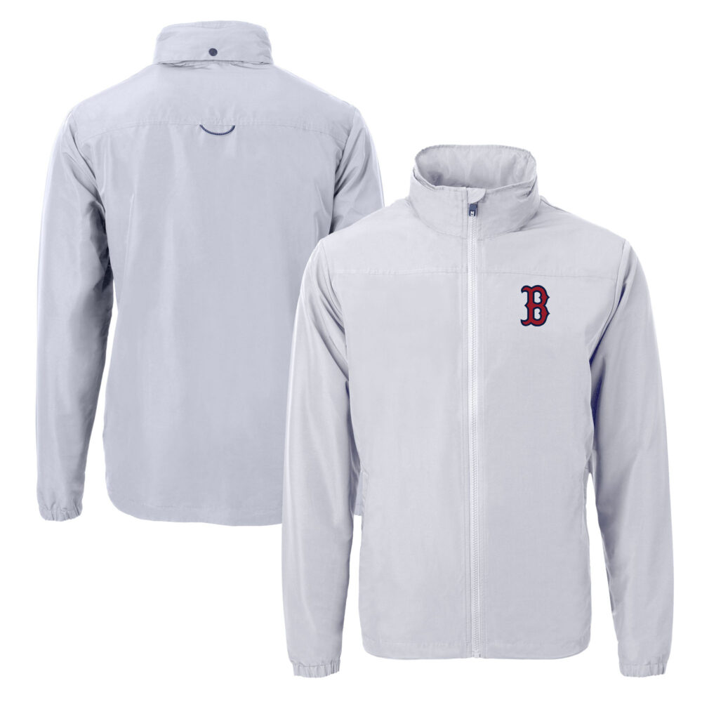 Men's Boston Red Sox Cutter & Buck Gray Charter Eco Recycled Full-Zip Jacket