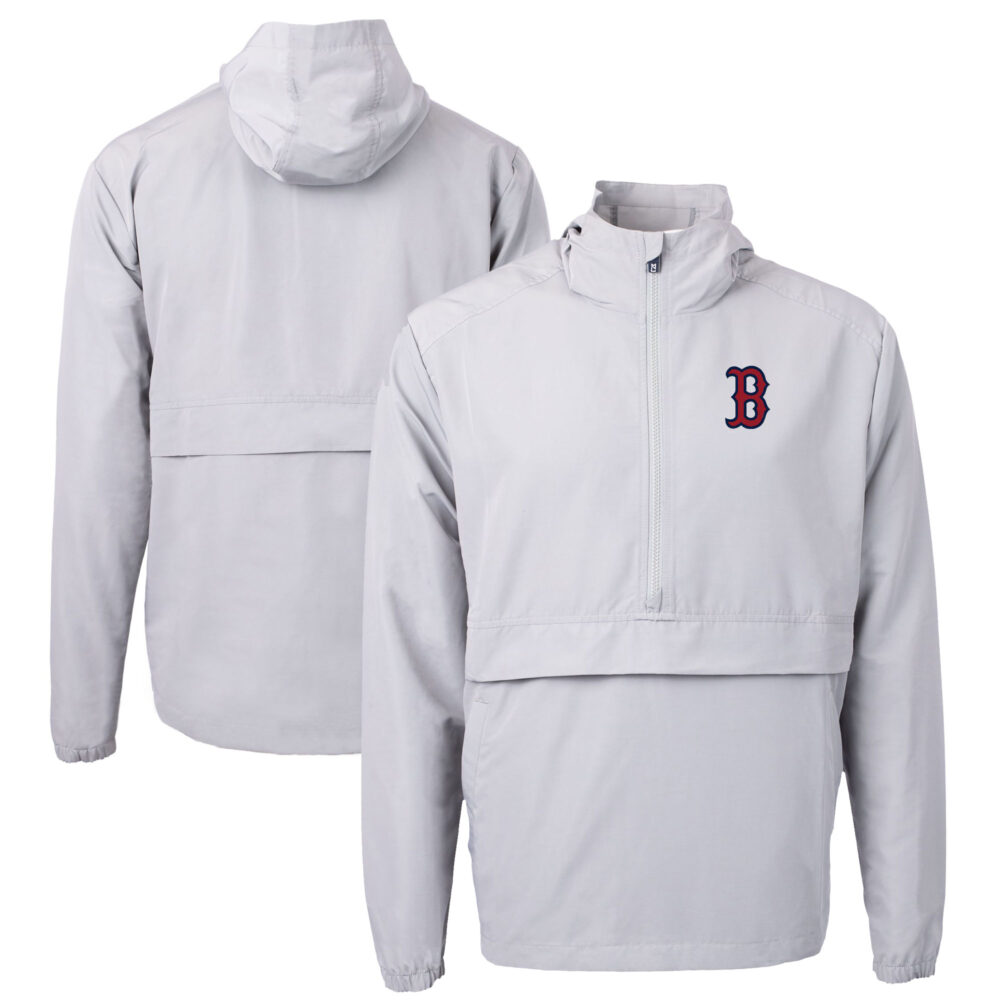 Men's Boston Red Sox Cutter & Buck Gray Charter Eco Recycled Half-Zip Anorak Jacket