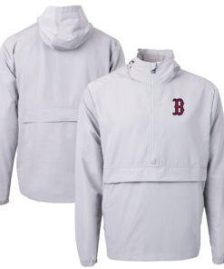 Men's Boston Red Sox Cutter & Buck Gray Charter Eco Recycled Half-Zip Anorak Jacket