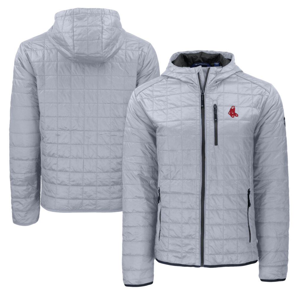Men's Boston Red Sox  Cutter & Buck Gray Cooperstown Collection Rainier Primaloft Eco Full-Zip Hooded Jacket