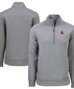 Men's Boston Red Sox  Cutter & Buck Gray Cooperstown Collection Roam Eco Recycled Quarter-Zip Pullover