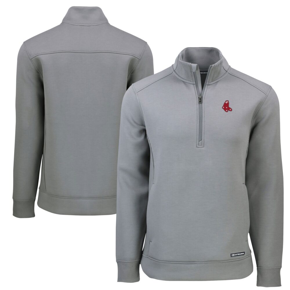 Men's Boston Red Sox  Cutter & Buck Gray Cooperstown Collection Roam Eco Recycled Quarter-Zip Pullover