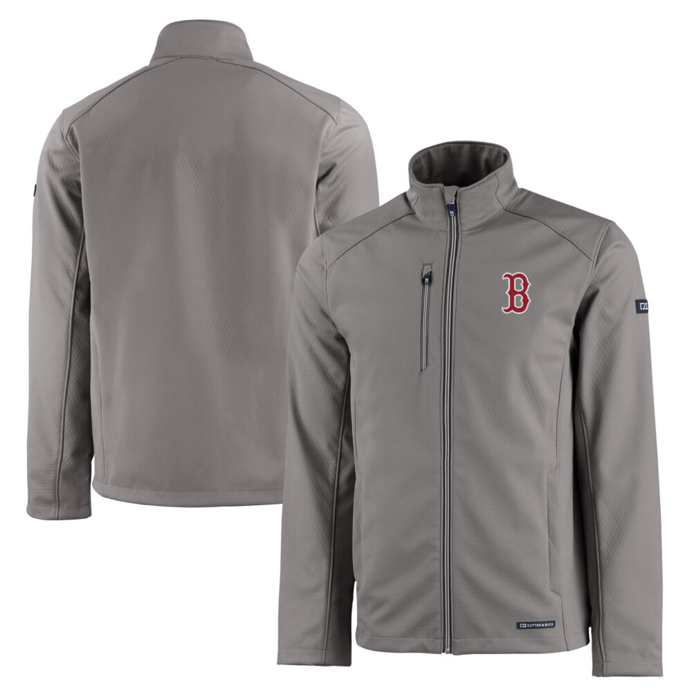 Men's Boston Red Sox Cutter & Buck Gray Evoke Eco Softshell Recycled Full-Zip Jacket
