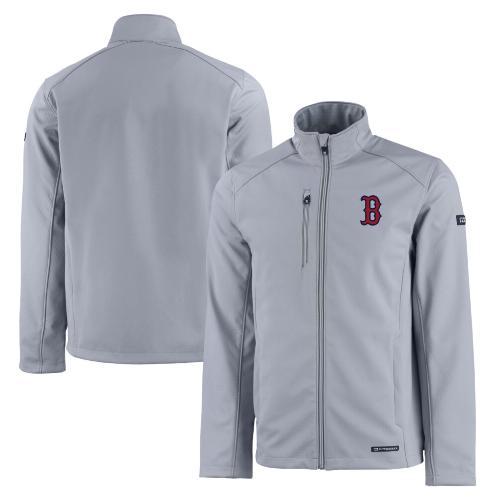 Men's Boston Red Sox Cutter & Buck Gray Evoke Eco Softshell Recycled Full-Zip Jacket