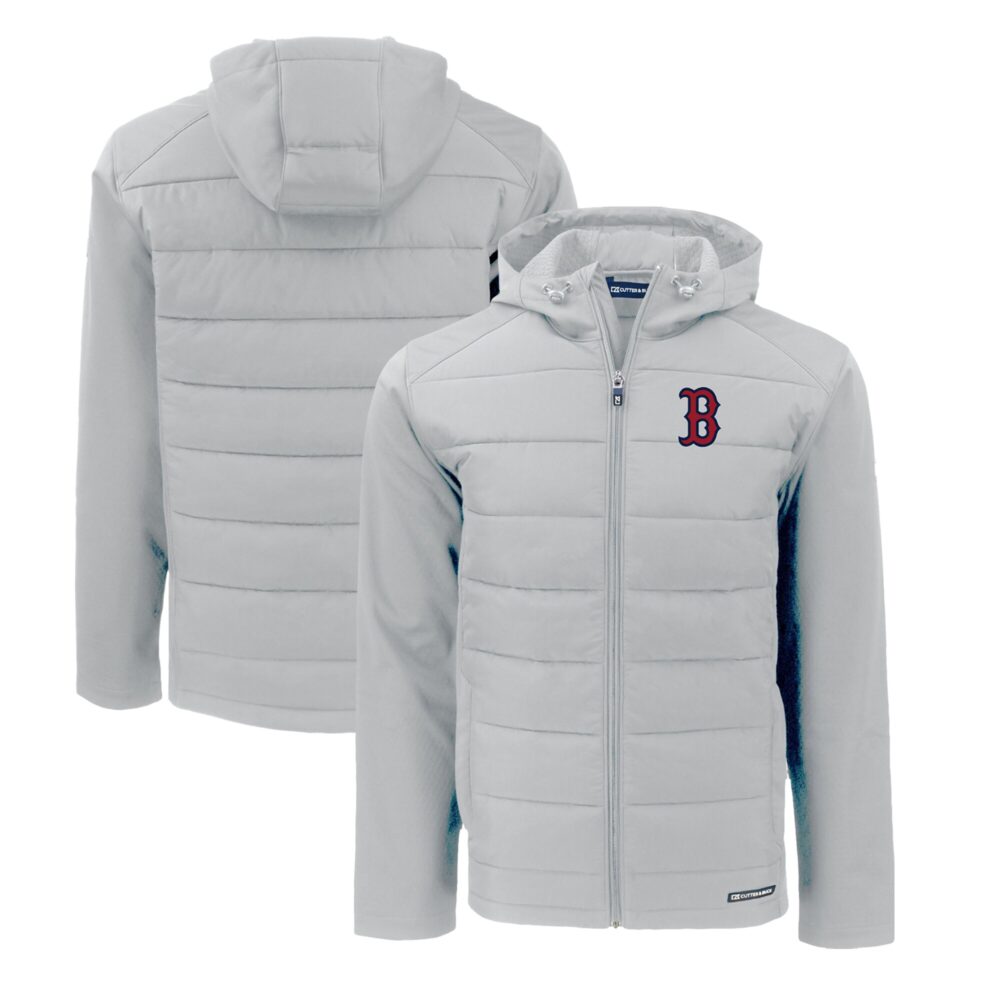 Men's Boston Red Sox  Cutter & Buck Gray Evoke Hybrid Eco Softshell Recycled Full-Zip Hoodie