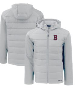 Men's Boston Red Sox  Cutter & Buck Gray Evoke Hybrid Eco Softshell Recycled Full-Zip Hoodie