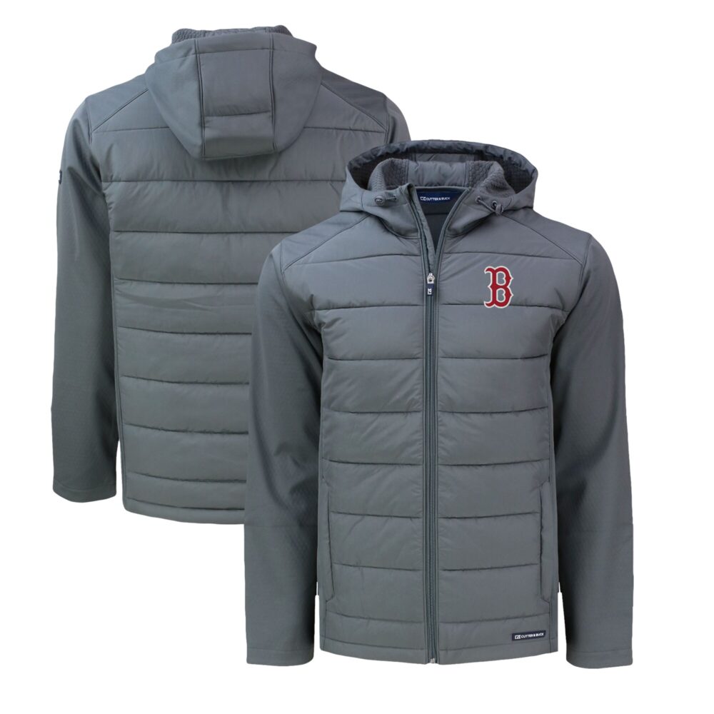 Men's Boston Red Sox  Cutter & Buck Gray Evoke Hybrid Eco Softshell Recycled Full-Zip Hoodie