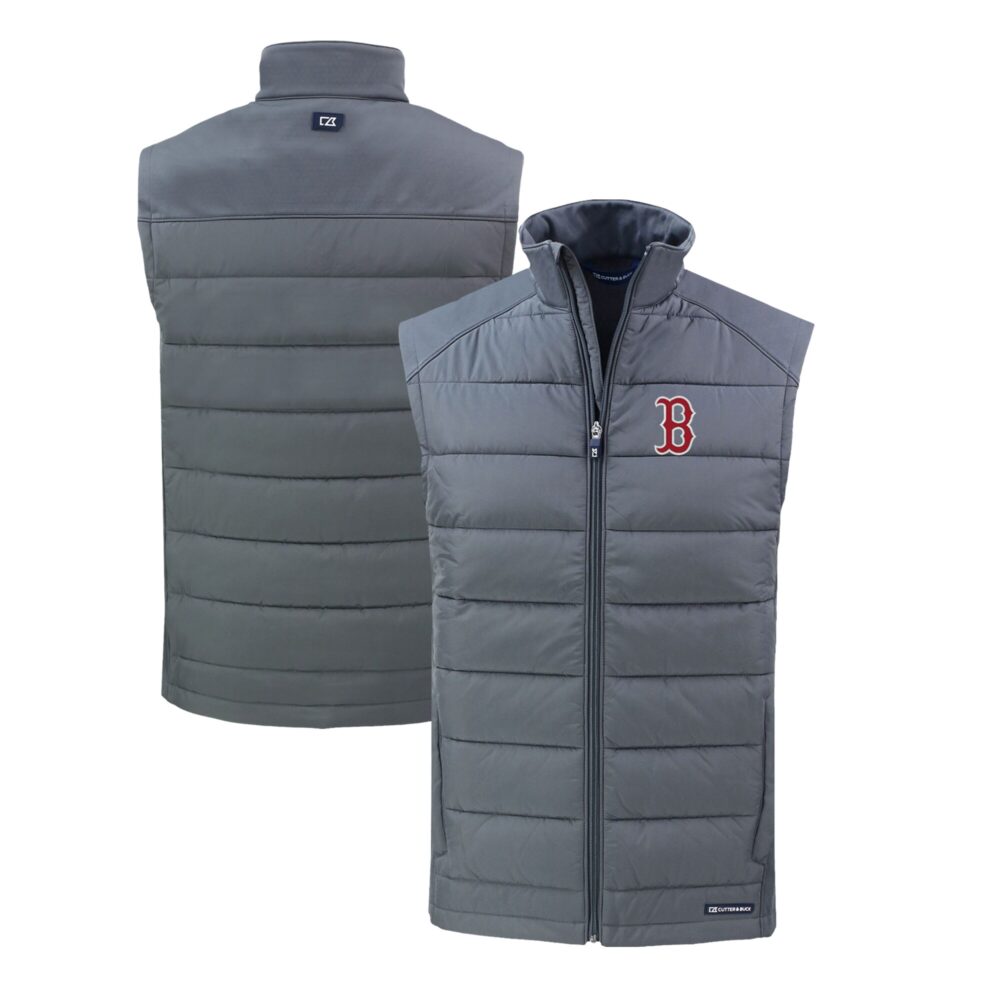 Men's Boston Red Sox  Cutter & Buck Gray Evoke Hybrid Eco Softshell Recycled Full-Zip Vest