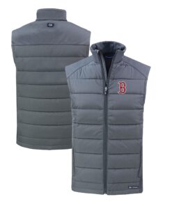 Men's Boston Red Sox  Cutter & Buck Gray Evoke Hybrid Eco Softshell Recycled Full-Zip Vest