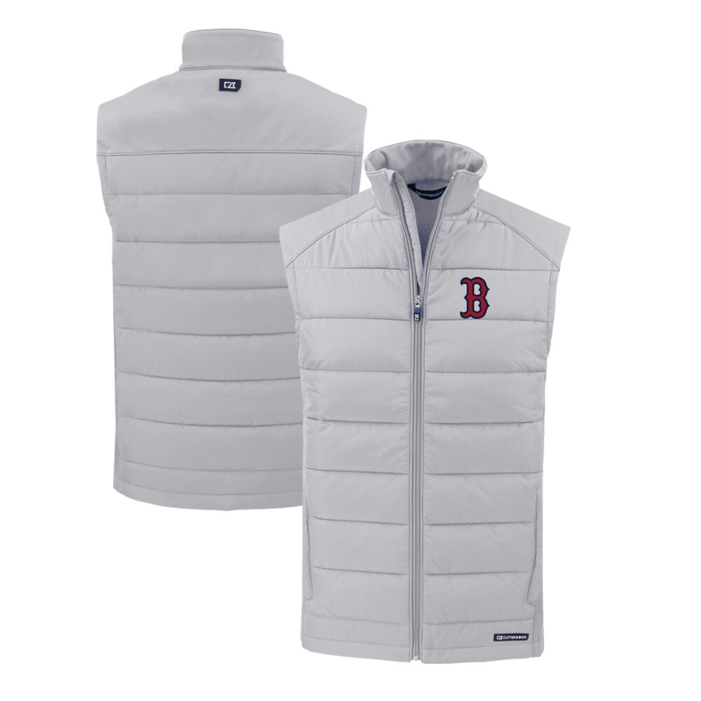 Men's Boston Red Sox  Cutter & Buck Gray Evoke Hybrid Eco Softshell Recycled Full-Zip Vest
