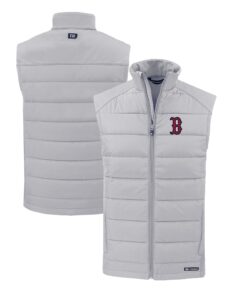 Men's Boston Red Sox  Cutter & Buck Gray Evoke Hybrid Eco Softshell Recycled Full-Zip Vest