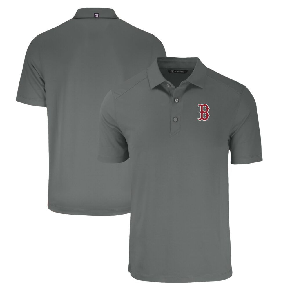 Men's Boston Red Sox  Cutter & Buck Gray Forge Eco Stretch Recycled Polo