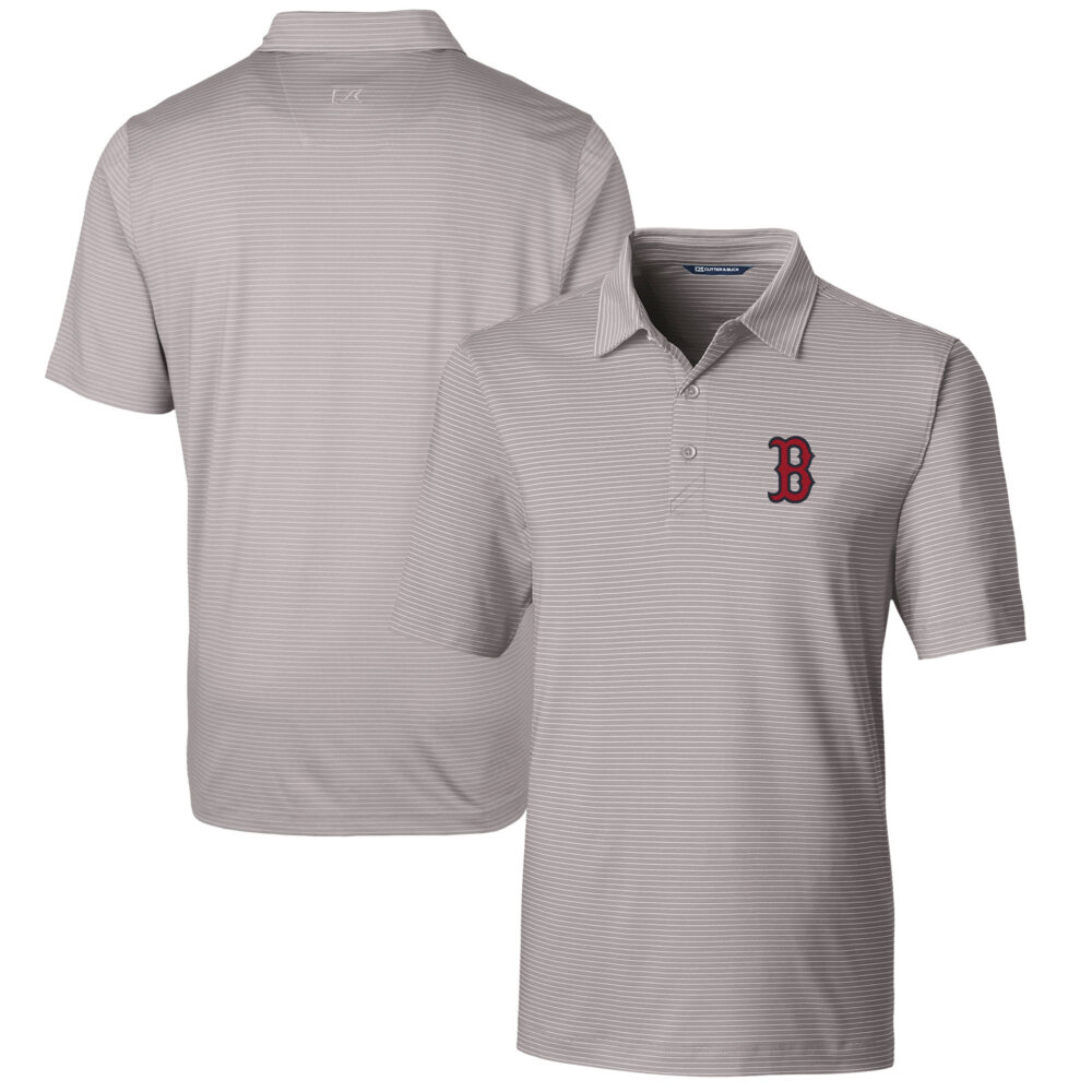Men's Boston Red Sox  Cutter & Buck Gray Forge Pencil Stripe Stretch Polo