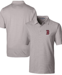 Men's Boston Red Sox  Cutter & Buck Gray Forge Pencil Stripe Stretch Polo