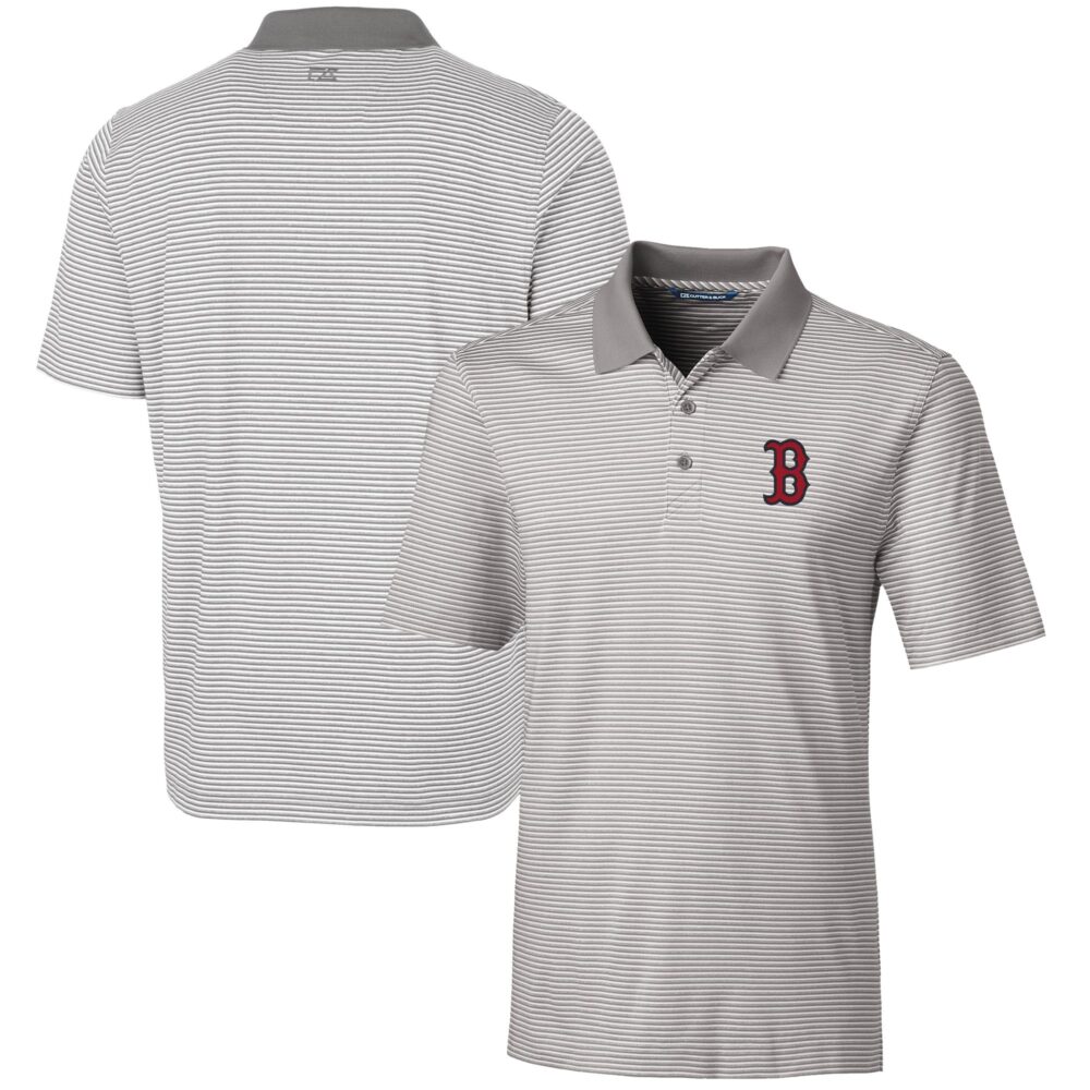 Men's Boston Red Sox  Cutter & Buck Gray Forge Tonal Stripe Stretch Polo