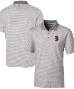 Men's Boston Red Sox  Cutter & Buck Gray Forge Tonal Stripe Stretch Polo