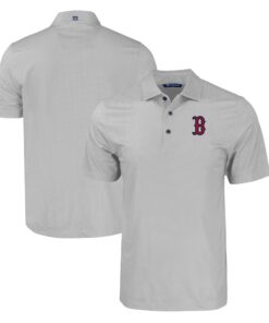 Men's Boston Red Sox  Cutter & Buck Gray Pike Eco Tonal Geo Print Stretch Recycled Polo