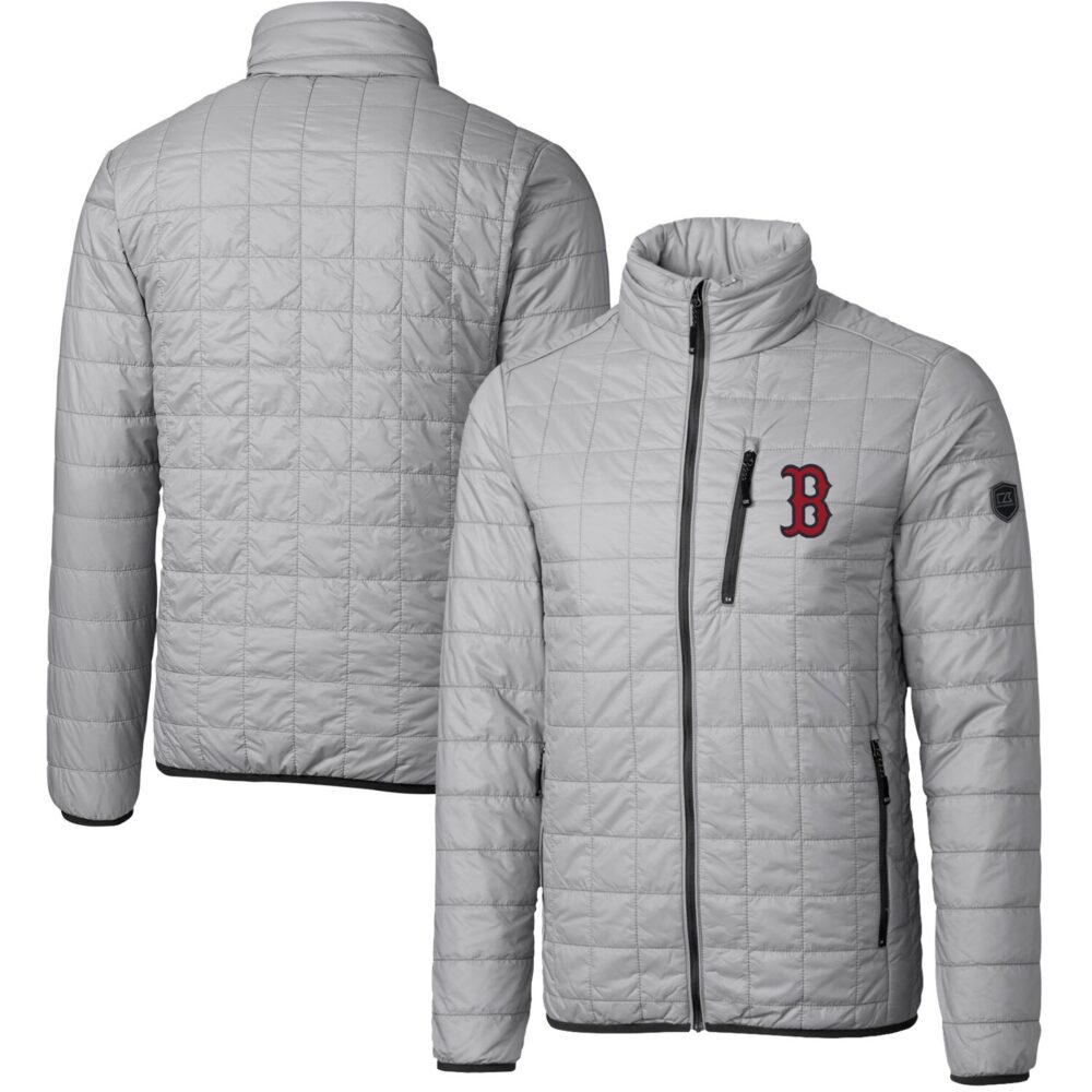Men's Boston Red Sox Cutter & Buck Gray Rainier Eco Insulated Full-Zip Puffer Jacket