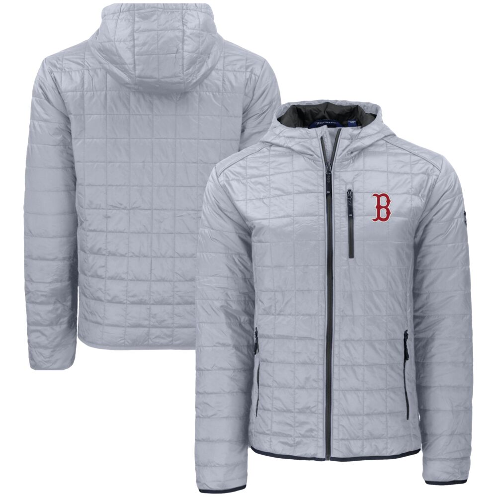 Men's Boston Red Sox  Cutter & Buck Gray Rainier Primaloft Eco Full-Zip Hooded Jacket
