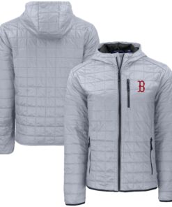 Men's Boston Red Sox  Cutter & Buck Gray Rainier Primaloft Eco Full-Zip Hooded Jacket