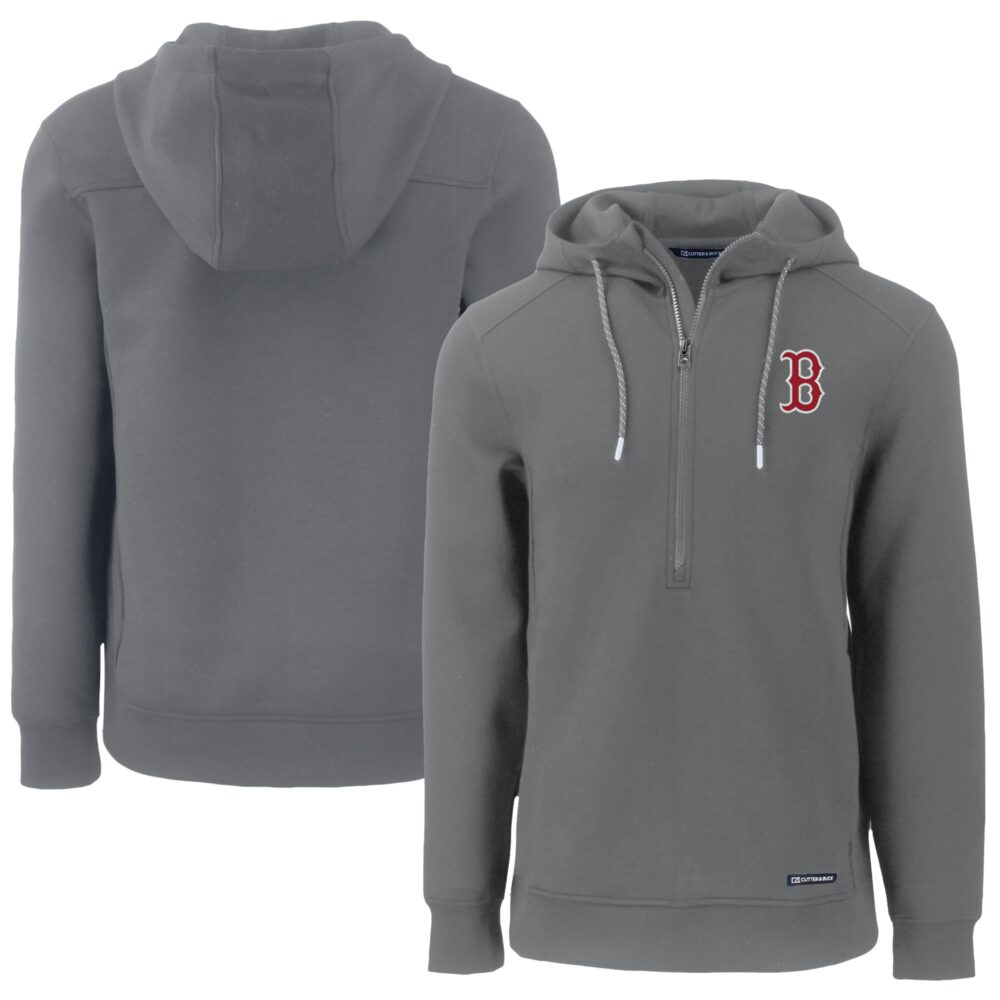 Men's Boston Red Sox  Cutter & Buck Gray Roam Eco Half-Zip Recycled Pullover Hoodie