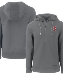 Men's Boston Red Sox  Cutter & Buck Gray Roam Eco Half-Zip Recycled Pullover Hoodie